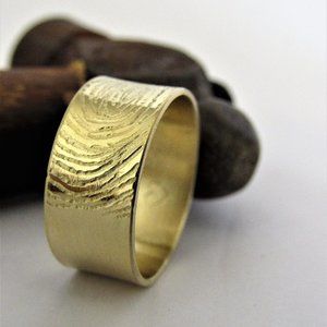 14K Yellow Gold Fingerprint Wedding Band | Wide Unisex Ring